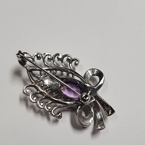 Sterling Silver Purple Amethyst Vintage Brooch - Picture 3 of 4